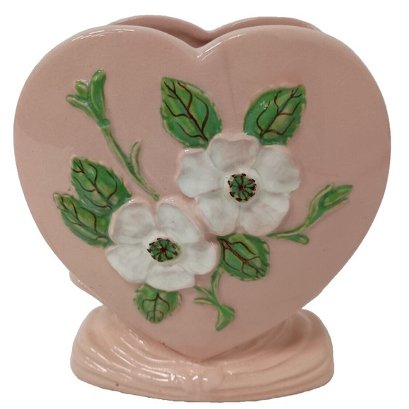 hull Other - VTG Hull USA Pottery Pink Ceramic Dogwood Blossom Heart Vase Mid Century Modern